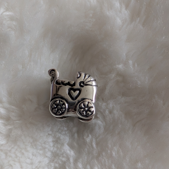Authentic Pandora Baby Carriage Charm Sterling Silver 925 ALE Baby Pram New Mom - Picture 2 of 5